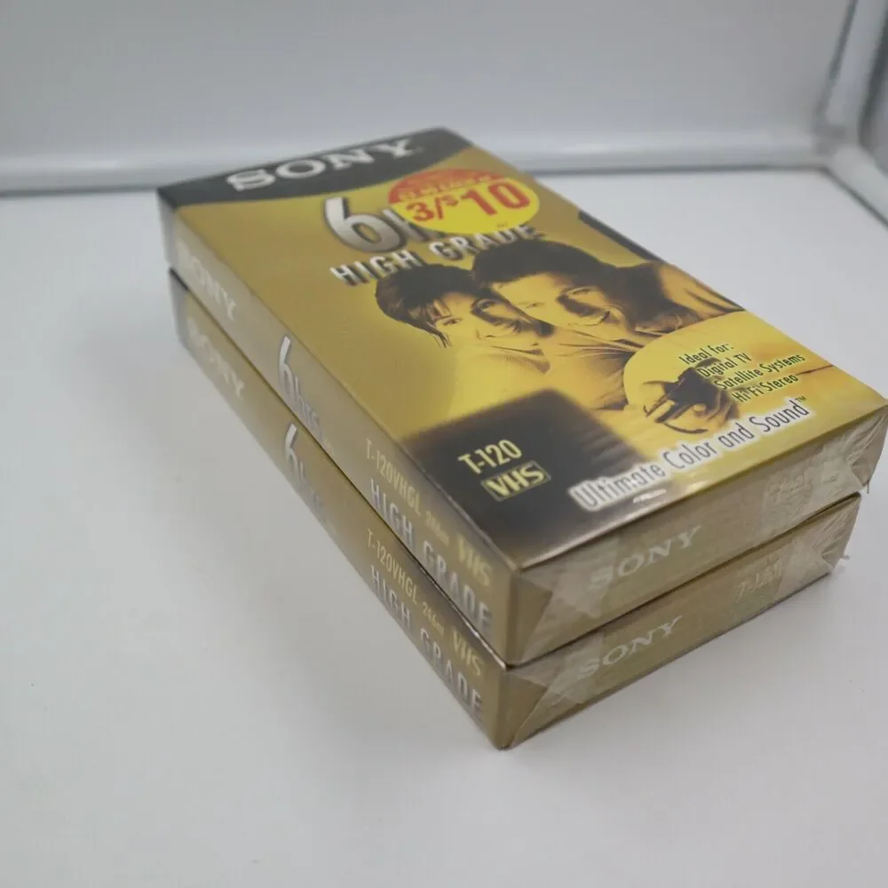 Sony High Grade Tapes T-120 VHS High Durability 6hr 2 Sealed tapes